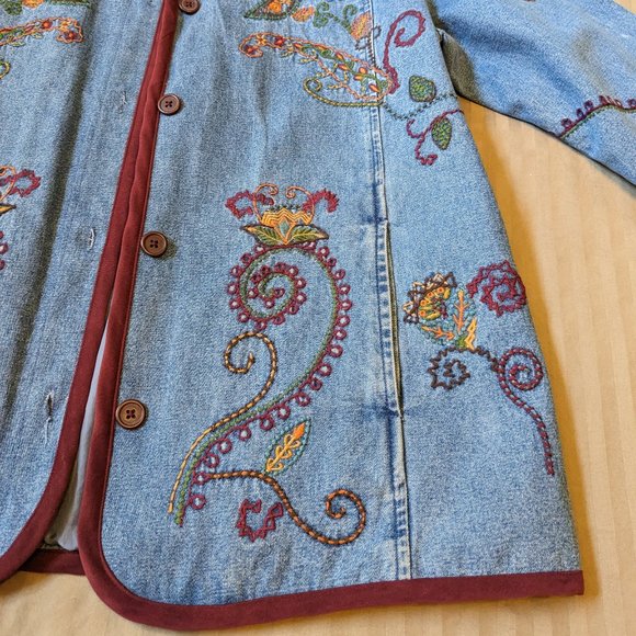 Vintage Denim & Co Embroidered Paisley Jean Jacket Medium - Picture 3 of 10